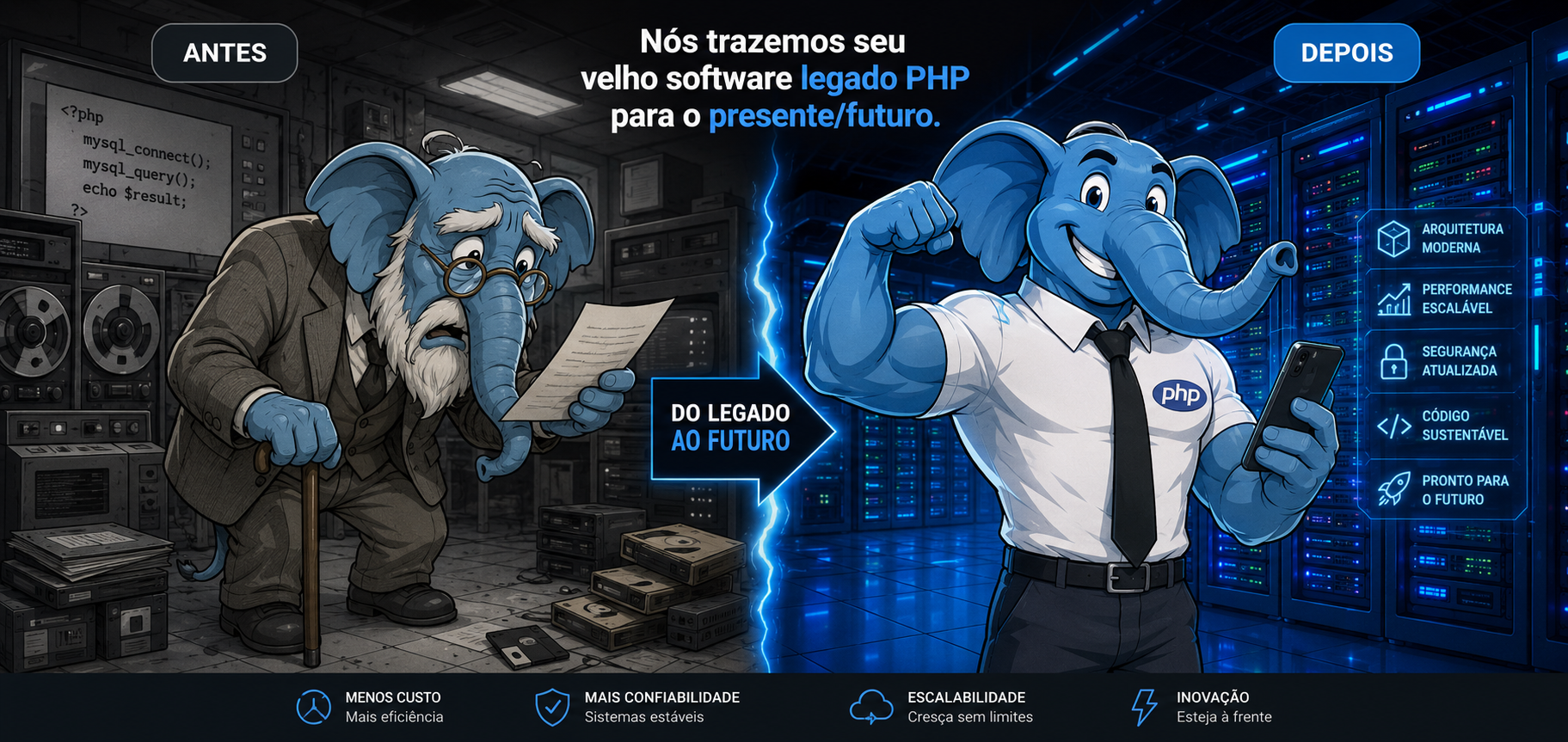 Antes e depois: software legado PHP transformado pela FFTEC